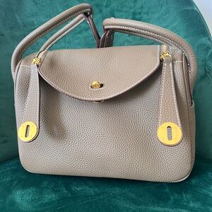 Shoulder taupe bag golden hardware preowned